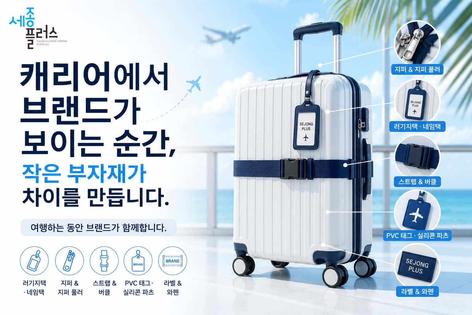 캐리어에 사용되는 다양한 부자재를 설명한 세종플러스 콘텐츠